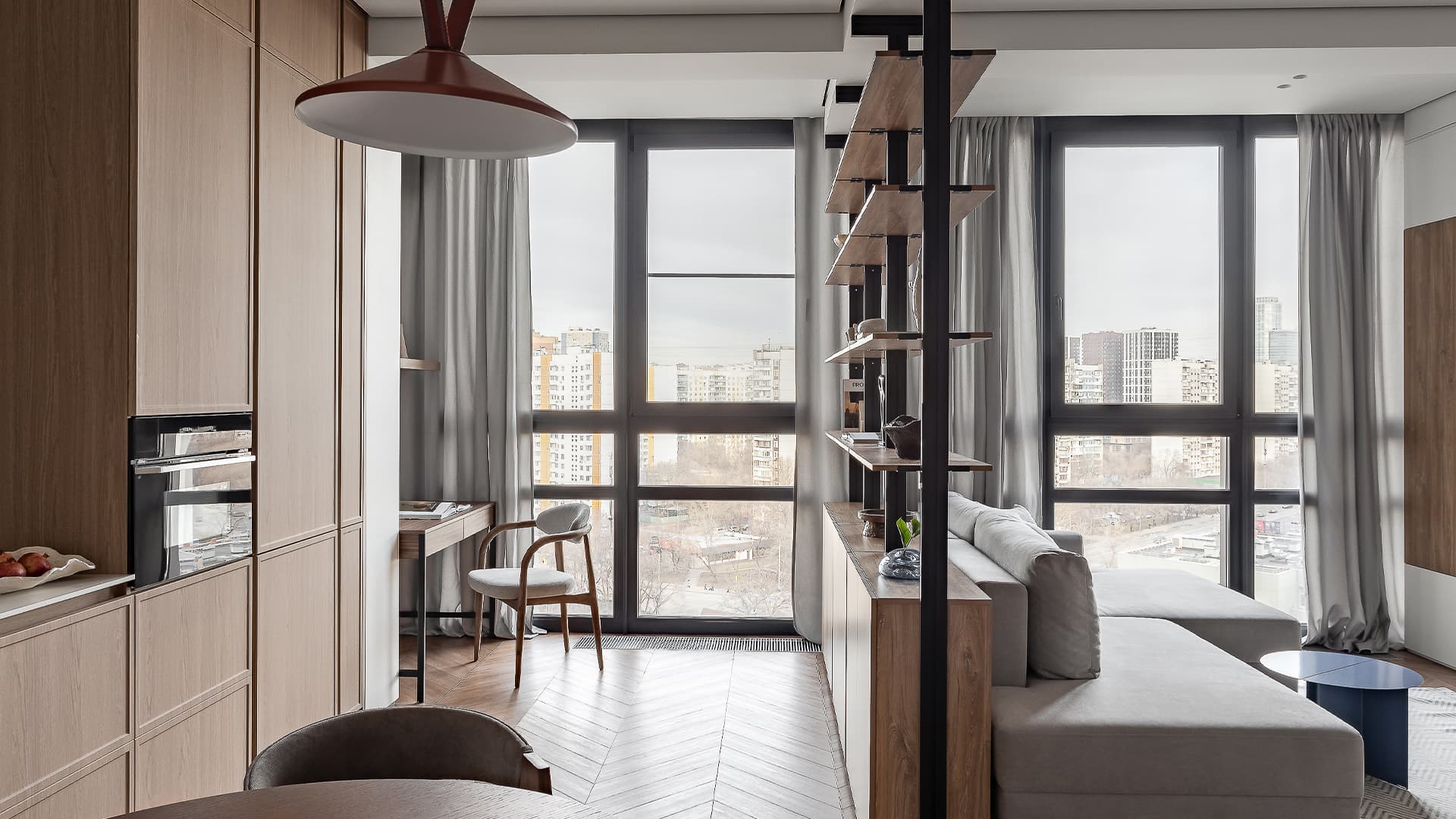 Повторяющиеся узоры и линии в интерьере квартиры для сдачи в аренду — проект Анны Лагутиной