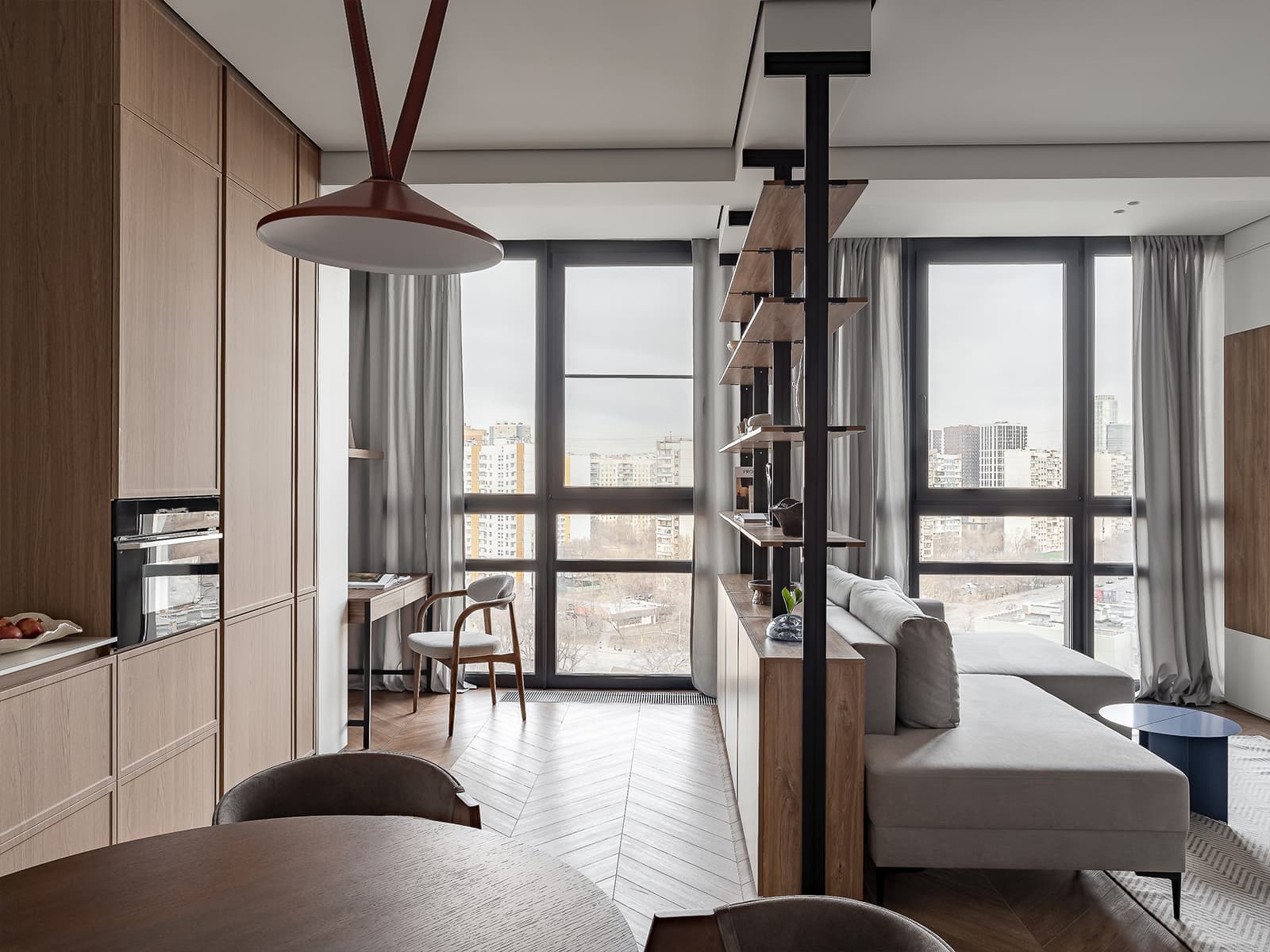 Повторяющиеся узоры и линии в интерьере квартиры для сдачи в аренду — проект Анны Лагутиной