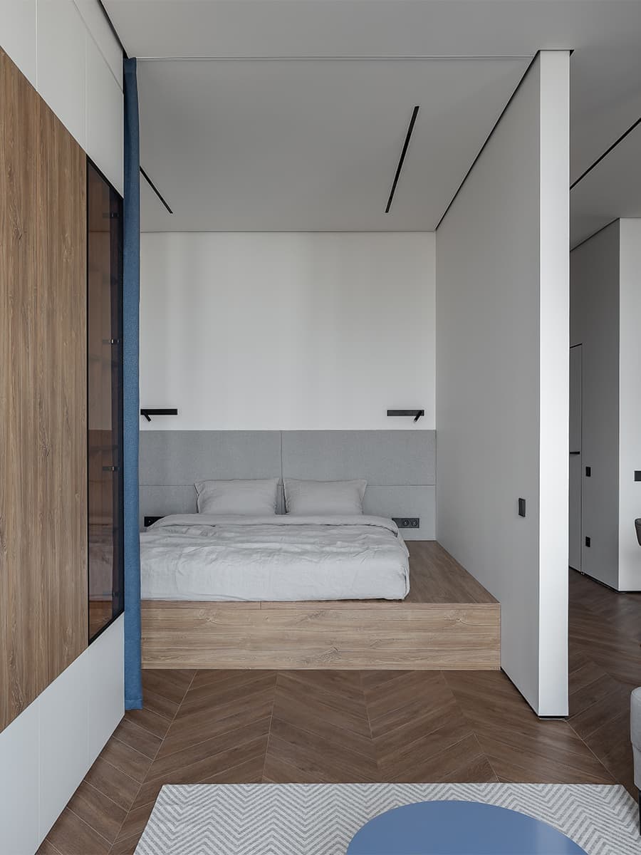 Повторяющиеся узоры и линии в интерьере квартиры для сдачи в аренду — проект Анны Лагутиной