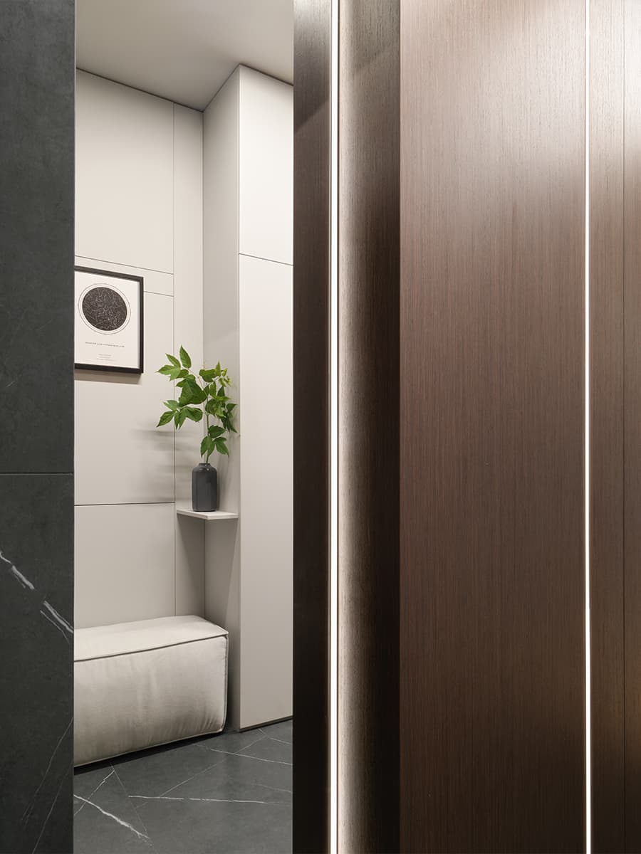 Теплое дерево и монохромная палитра в интерьере семейной квартиры — проект студии A&ES