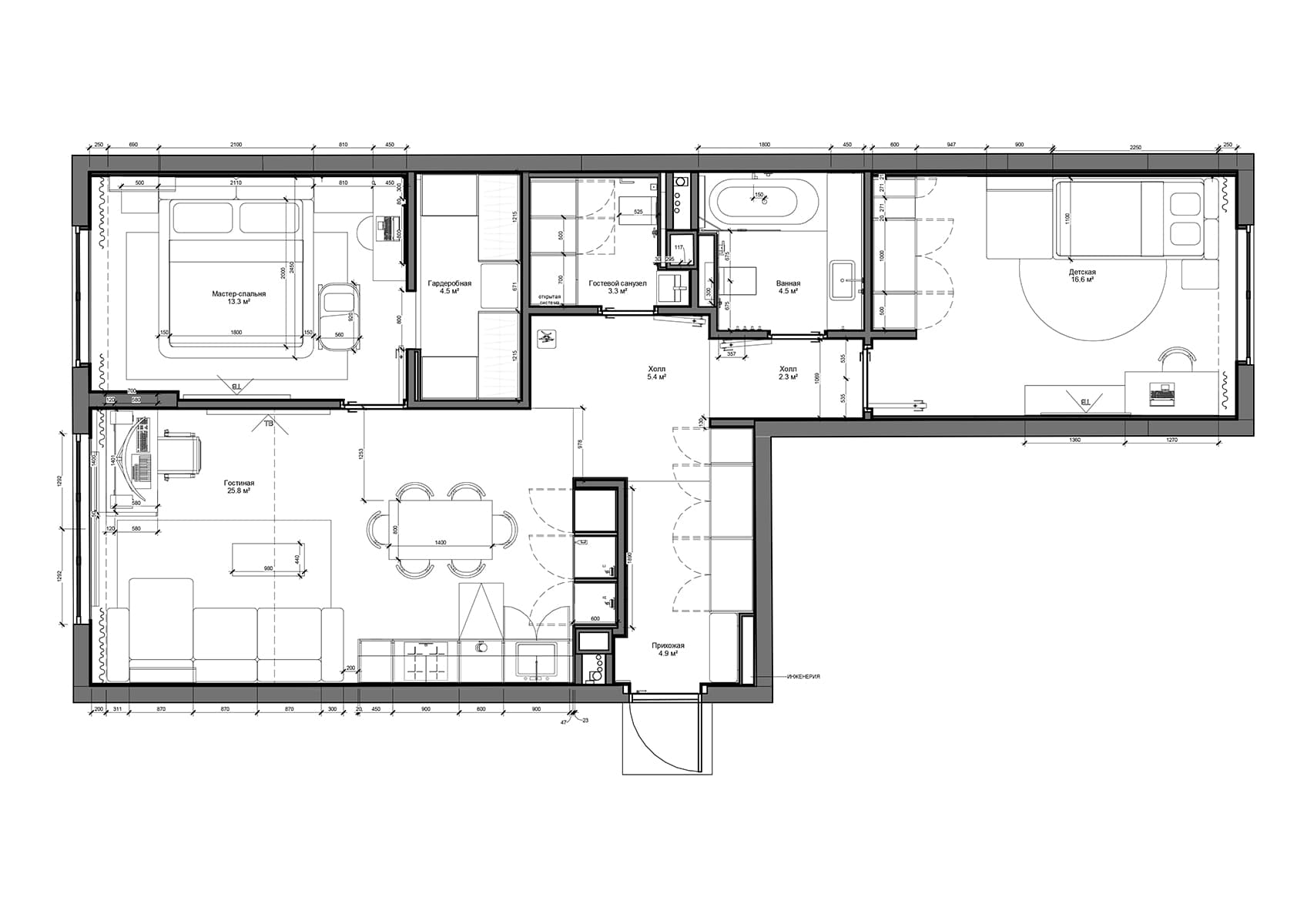 Теплое дерево и монохромная палитра в интерьере семейной квартиры — проект студии A&ES