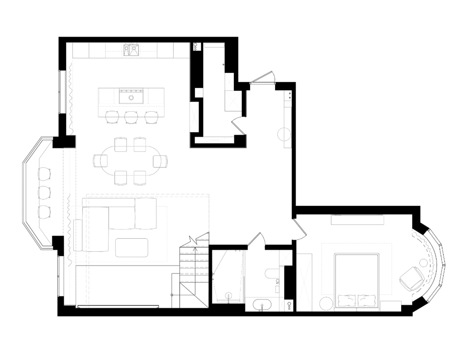 Графичные детали в монохромном интерьере трехуровневой квартиры — студии KOSTANDI Interior