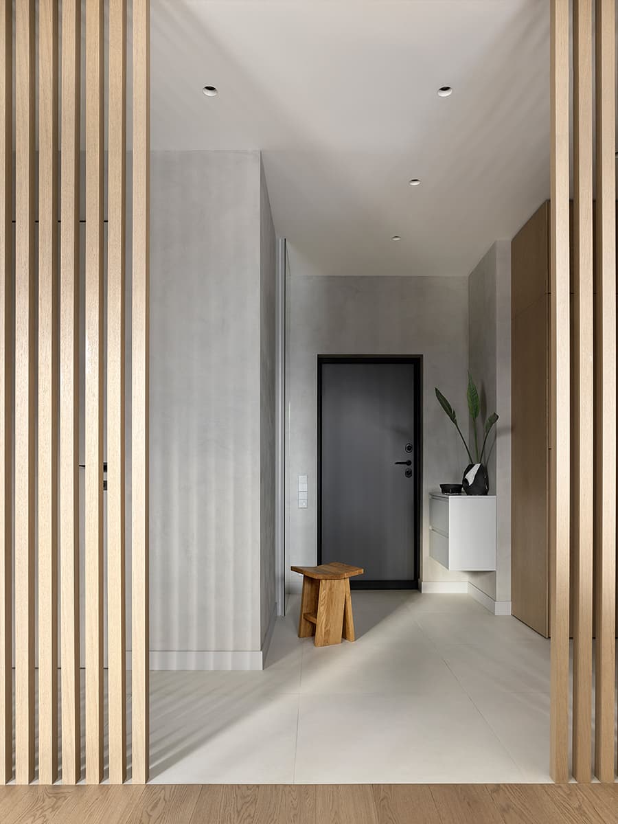 Эффектное изголовье из слэба в интерьере квартиры с необычной планировкой — проект MN Design