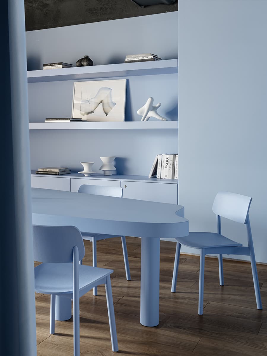 Холодные голубые оттенки, бетон и дерево в интерьере клубного дома — проект DA bureau