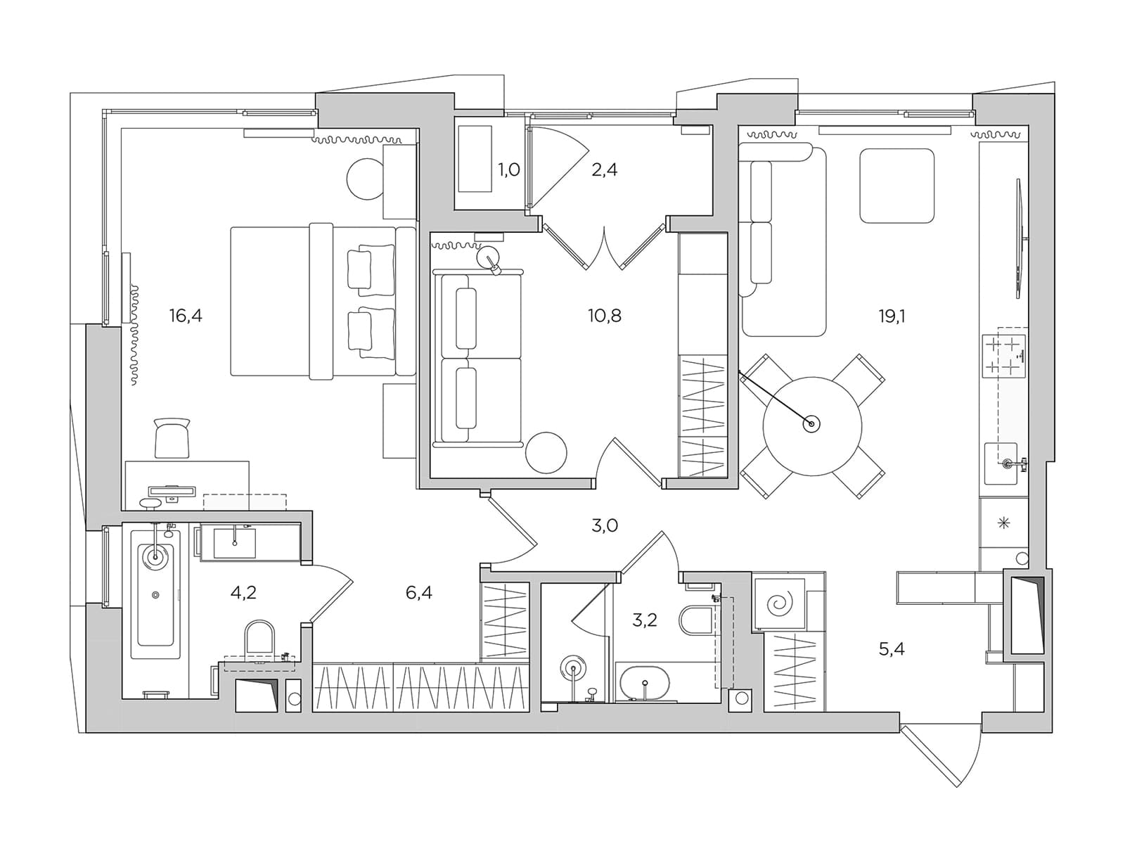 Травертин и шпон дуба в умиротворяющем интерьере московской квартиры — проект студии Alexander Tischler