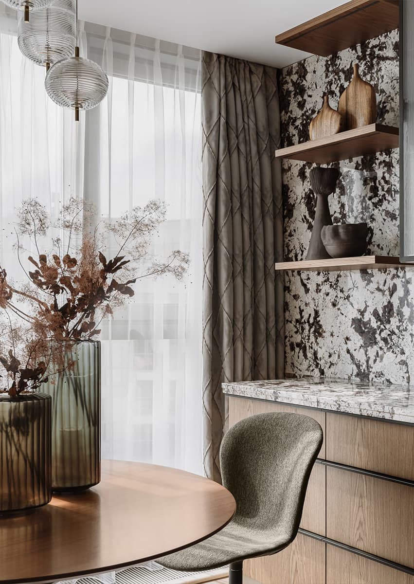 Интерьеры с кухнями из необычных материалов