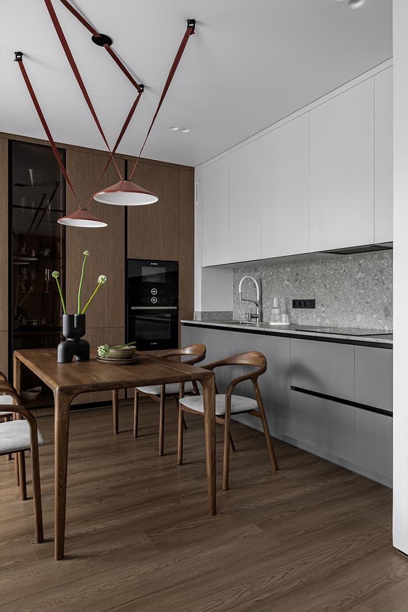 Терракотовые детали и раздвижные перегородки в интерьере квартиры — проект Юлии Лезиной