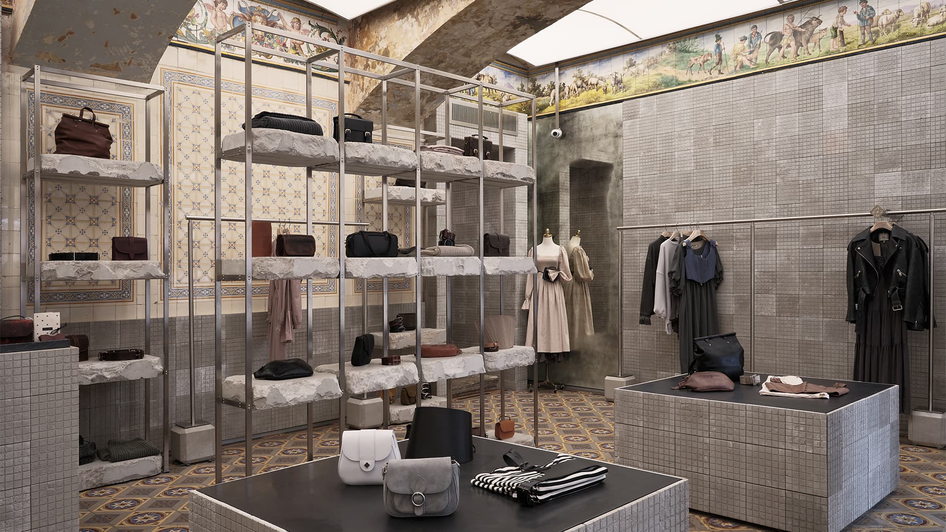 Историческая плитка в интерьере шоурума женской одежды — проект VISHNYAKOV & POKROVSKY