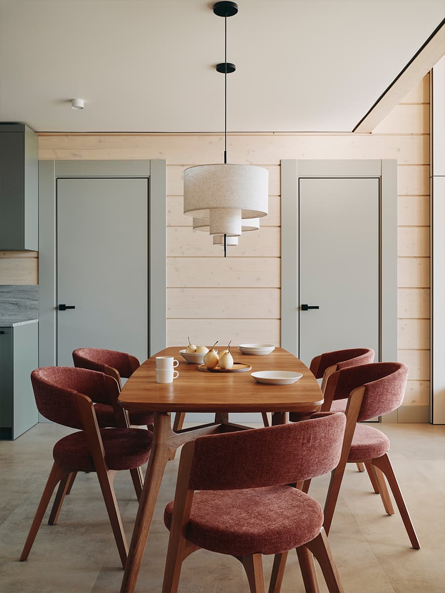 Современный интерьер дачи со скульптурной лестницей — проект VOLVES interiors