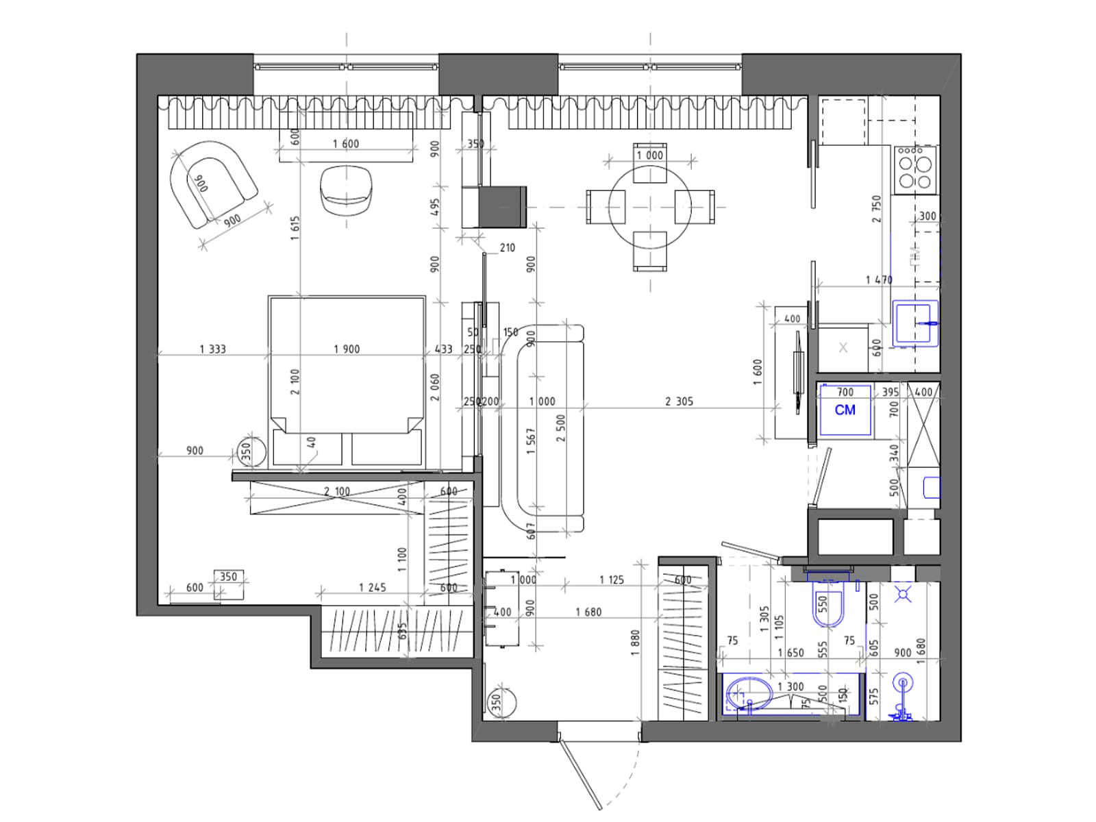 Графичные детали в интерьере небольшой квартиры — проект Tatiana Arkhipova Interior Design Studio
