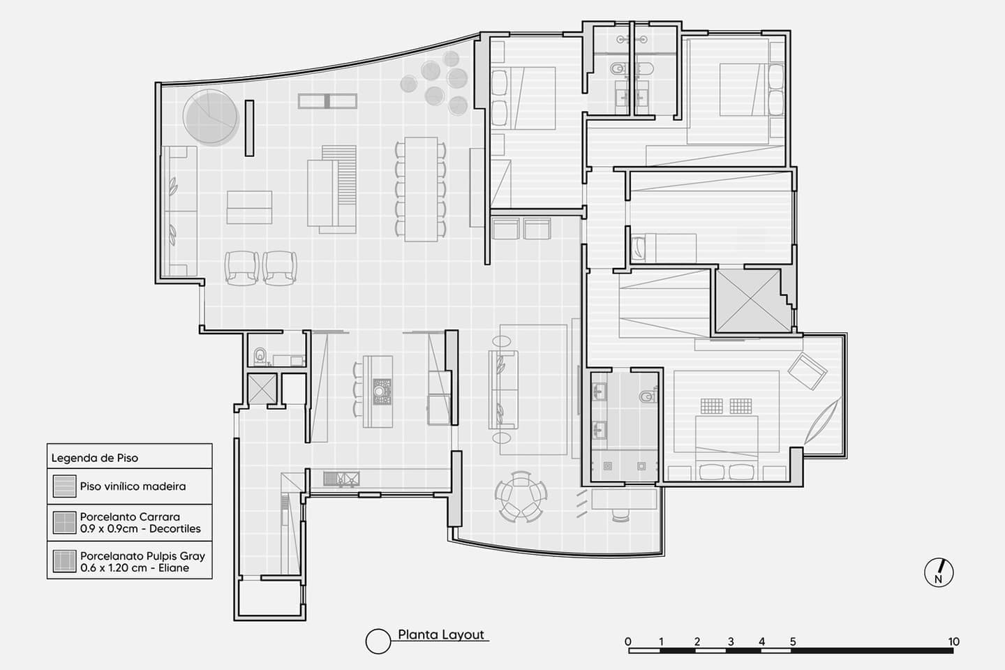 Большая гостиная и микс материалов и текстур в бразильских апартаментах — проект Studio2 Arquitetura e Interiores