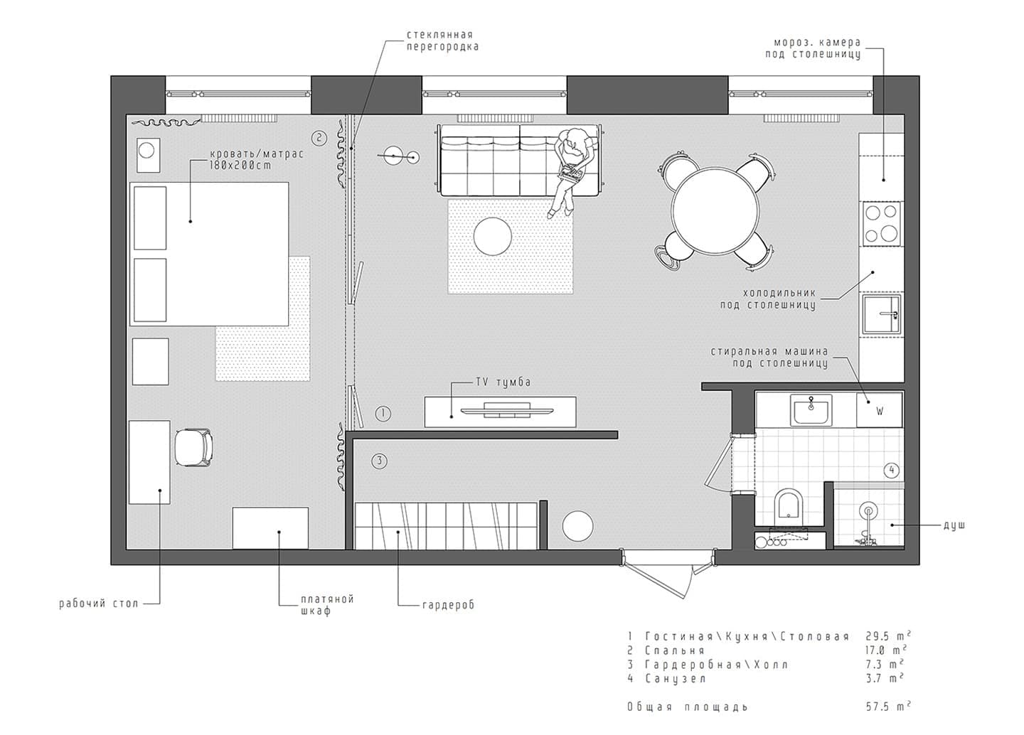 Квартира-студия с тремя функциональными зонами – проект студии INT2