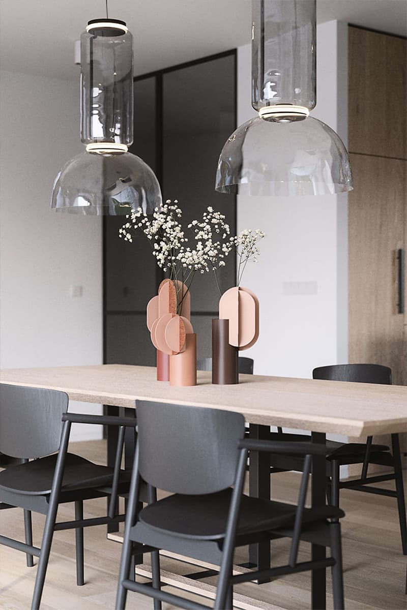 Вазы из коллекции Suprematic от NOOM в интерьере по проекту Flat White Architects. Визуализации: ZAN studio