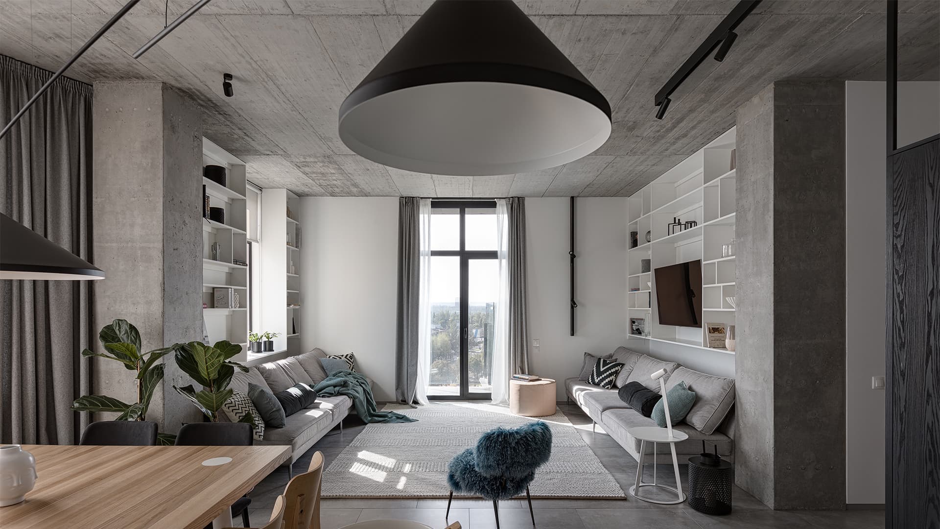 Свежий интерьер просторной квартиры в серо-голубых тонах – проект Azovsky + Pahomova Architects Свежий интерьер просторной квартиры в серо-голубых тонах – проект Azovsky + Pahomova Architects