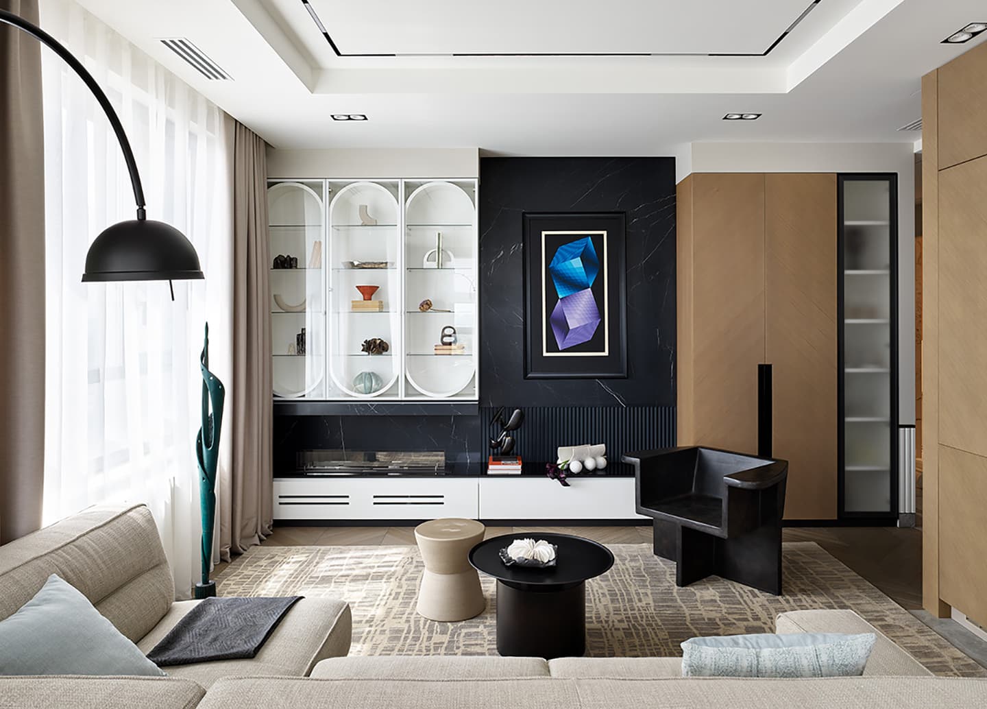 Интерьер квартиры в стиле контемпорари с настоящим камином – проект студии ARCHBUTIK