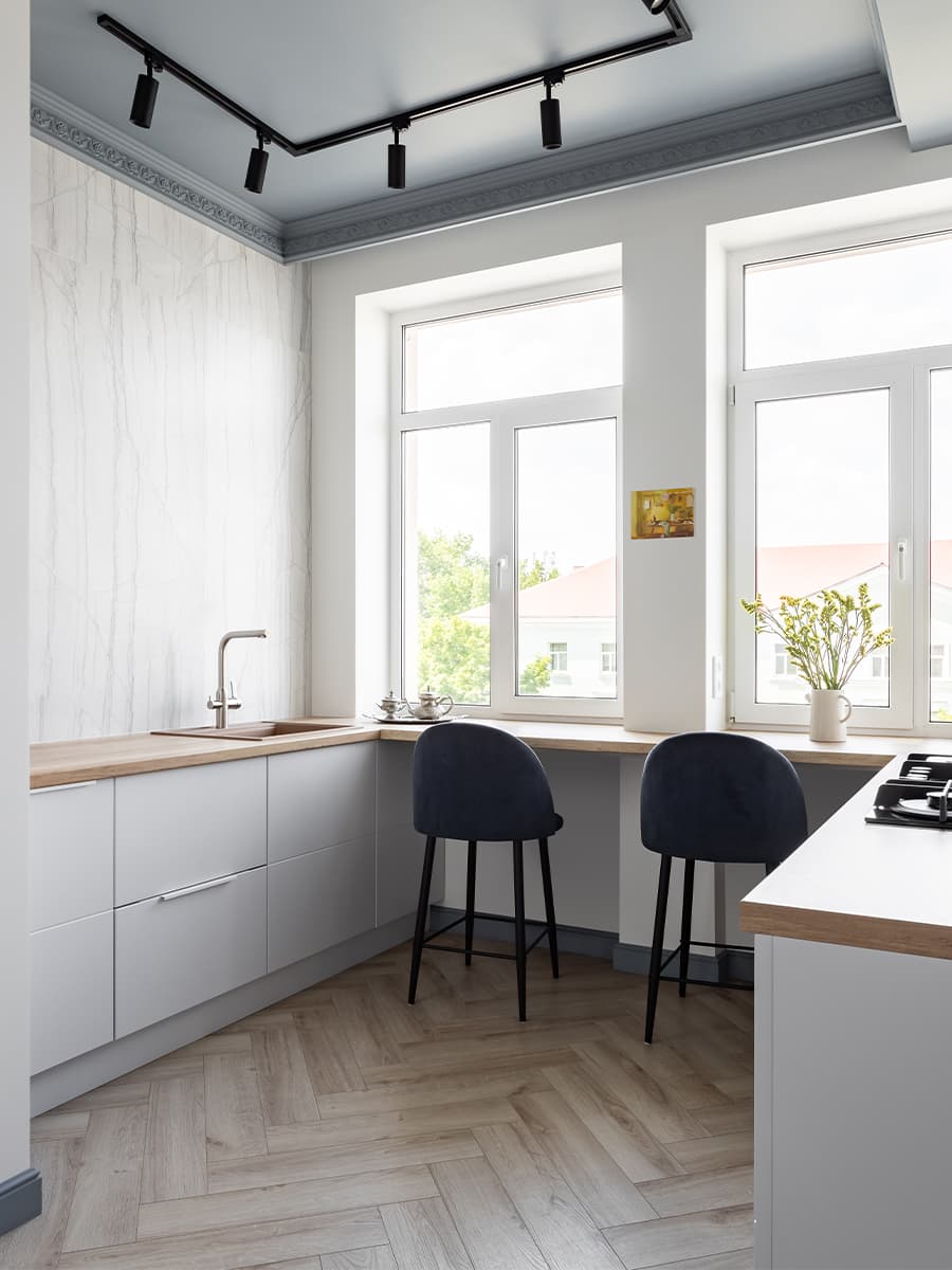 Холодные тона и эклектичная мебель в интерьере семейной квартиры – проект Яны Петровой