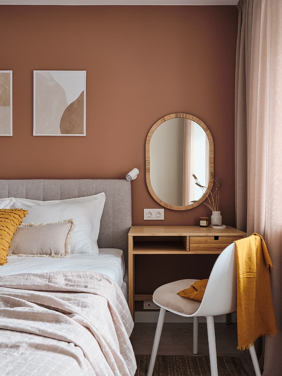 Светлый интерьер квартиры для сдачи в аренду с оливковыми и горчичными акцентами – проект LIVET Architects