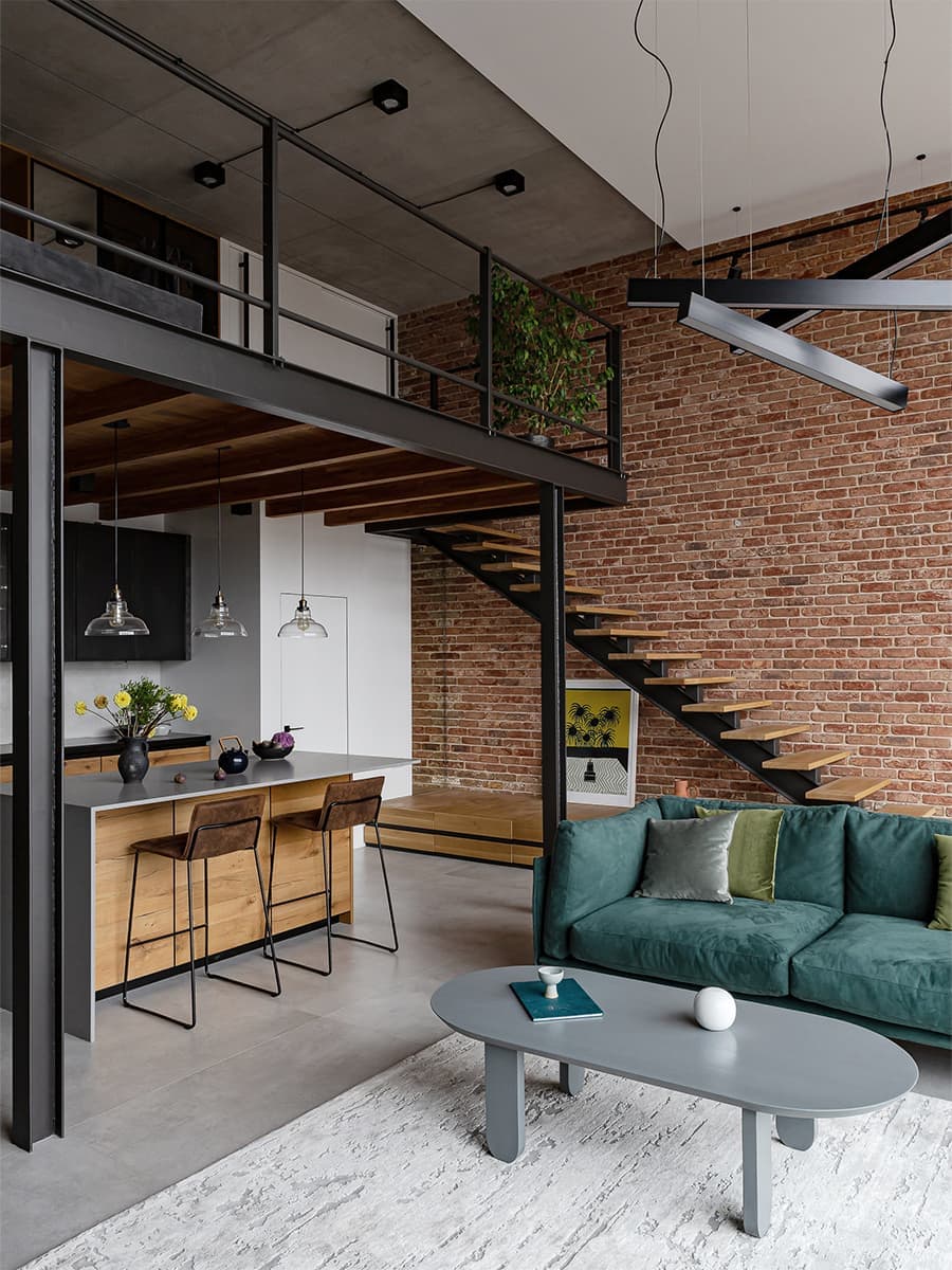Уютный интерьер двухуровневой квартиры в стиле лофт — проект LOFT APARTMENT от ZROBIM architects