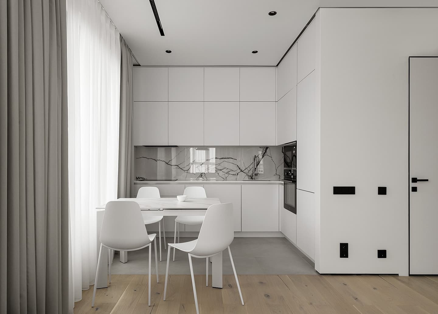 Монохромный интерьер квартиры с созданной на заказ мягкой группой — проект Станислава Бороздинского