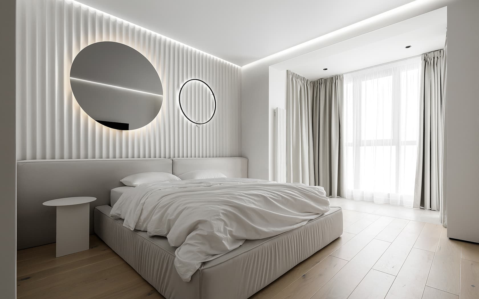 Монохромный интерьер квартиры с созданной на заказ мягкой группой — проект Станислава Бороздинского