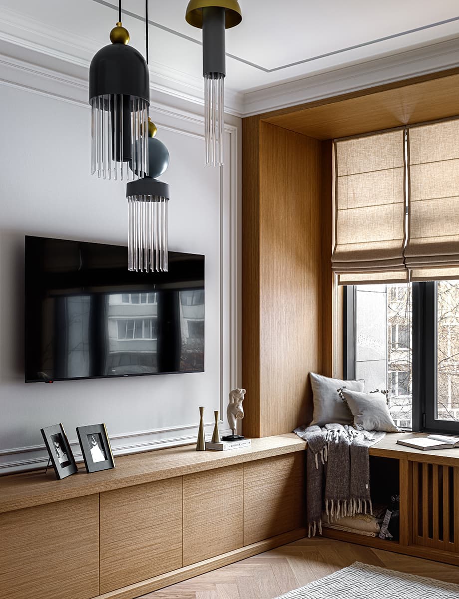 Мягкий интерьер квартиры для девушки с двумя кошками — проект студии Marta-Kosta