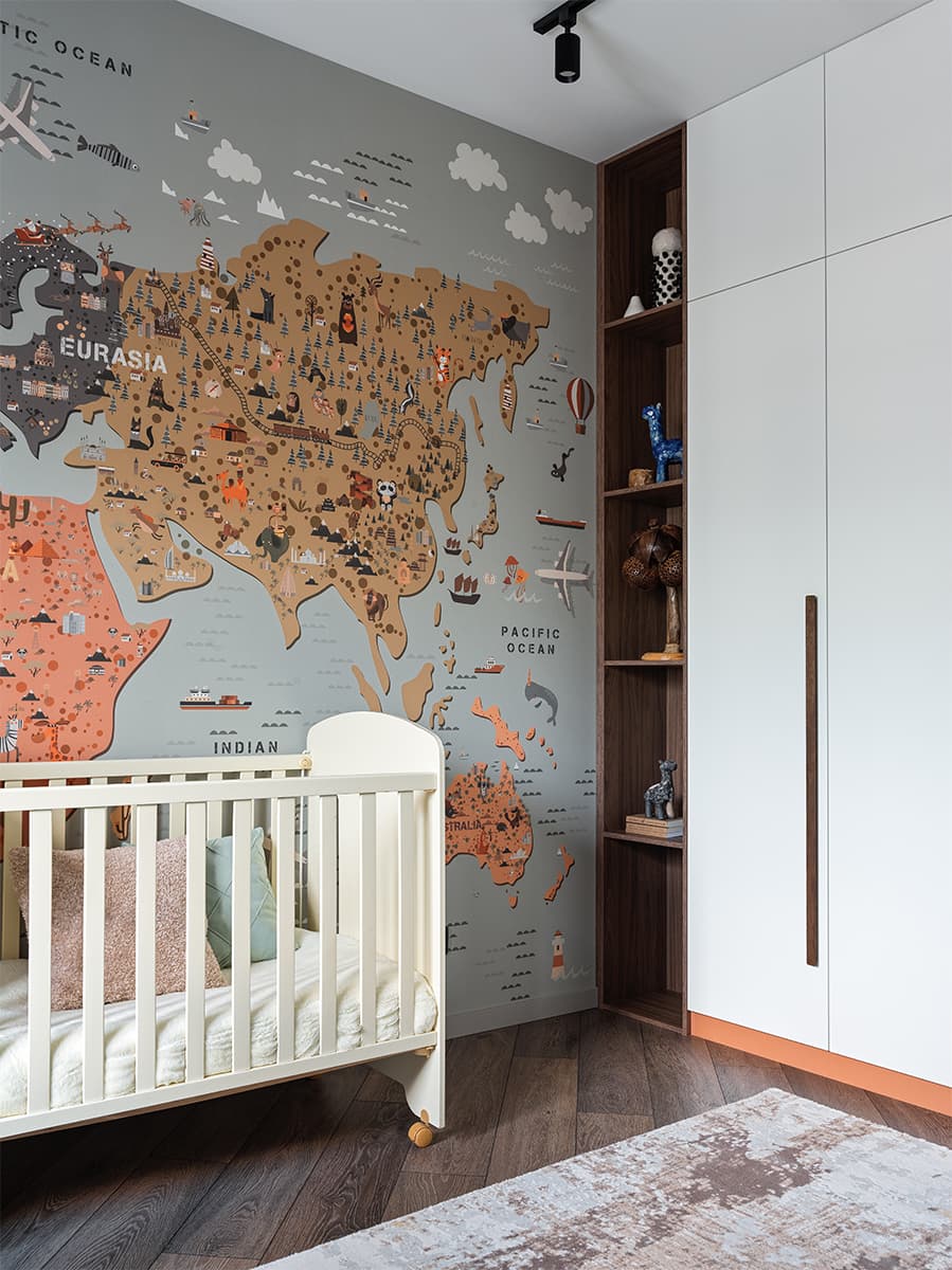 Изумрудные и терракотовые оттенки в интерьере семейной квартиры — проект Дарьи Авдеенко