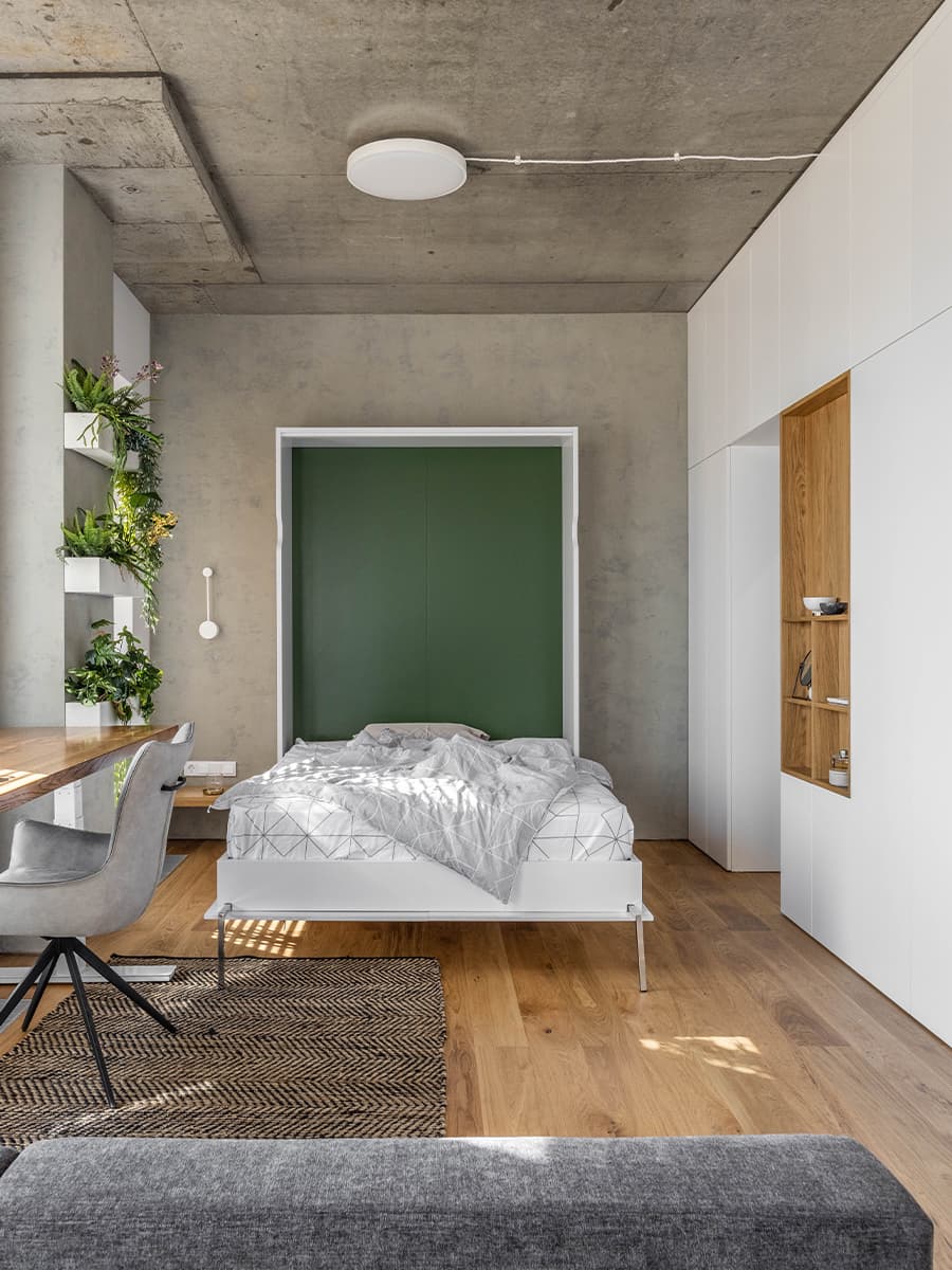 Продуманный интерьер небольшой квартиры с кроватью-трансформером — проект дизайн-бюро Dash Design