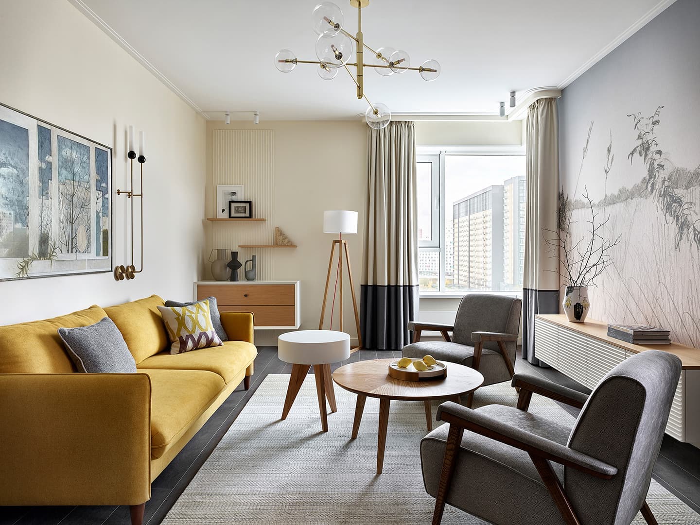 Природные краски и натуральное дерево в интерьере квартиры с видом на парк — проект Анастасии Холопцевой